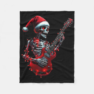 Christmas Skeleton Skull Playing Guitar Rock And R Fleece Blanket