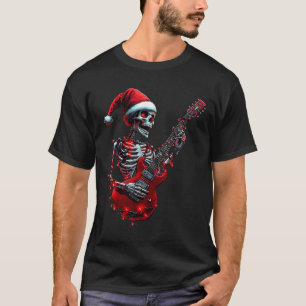 Christmas Skeleton Skull Playing Guitar Rock And R T-Shirt