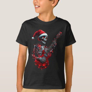 Christmas Skeleton Skull Playing Guitar Rock And R T-Shirt