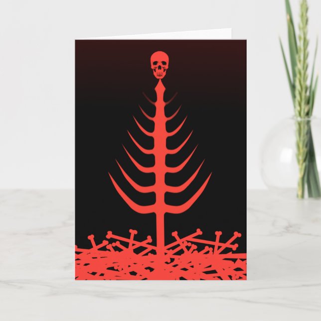 Christmas Skeleton Tree Red Holiday Card (Front)