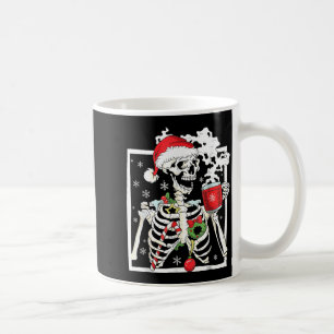 Christmas Skeleton With Smiling Skull Drinking Cof Coffee Mug