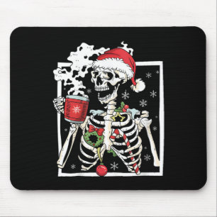 Christmas Skeleton With Smiling Skull Drinking Cof Mouse Mat