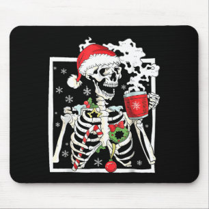 Christmas Skeleton With Smiling Skull Drinking Cof Mouse Mat