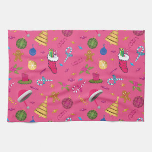 Christmas Sketch Seamless Pattern Tea Towel