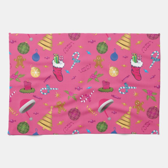 Christmas Sketch Seamless Pattern Tea Towel (Horizontal)