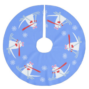 Christmas Ski Chalet White Mice Skiers Brushed Polyester Tree Skirt