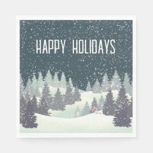 Christmas Skier in Winter Pines Napkin