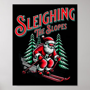 Christmas skiing santa skiing sleighing the slopes poster