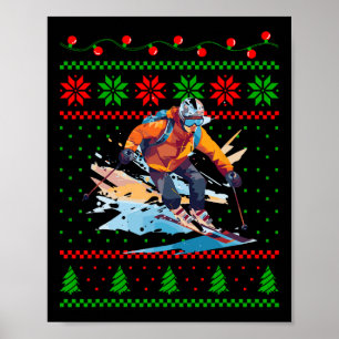 Christmas Skiing Sports Lover Skier Funny Xmas Des Poster
