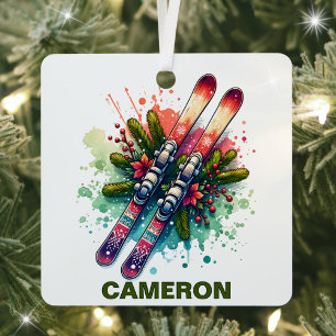 Christmas Skis Custom Name Metal Tree Decoration