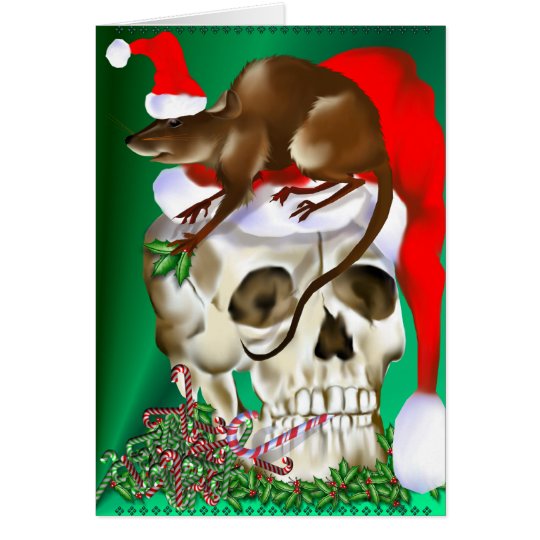Christmas Skull and Happy Rat Card