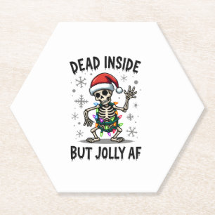 Christmas Skull Peace Dead Inside But Jolly Xmas M Paper Coaster