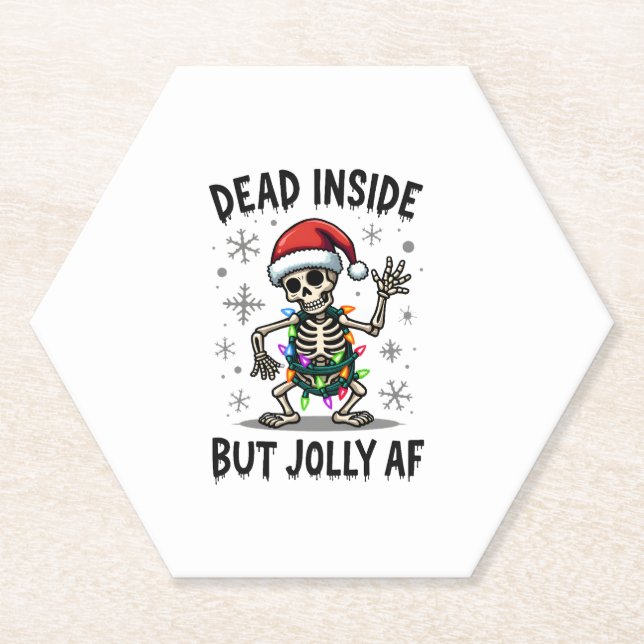 Christmas Skull Peace Dead Inside But Jolly Xmas M Paper Coaster (Front)