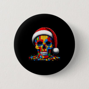 Christmas Skull Santa Hat Block Bricks Master Buil 6 Cm Round Badge