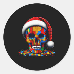 Christmas Skull Santa Hat Block Bricks Master Buil Classic Round Sticker