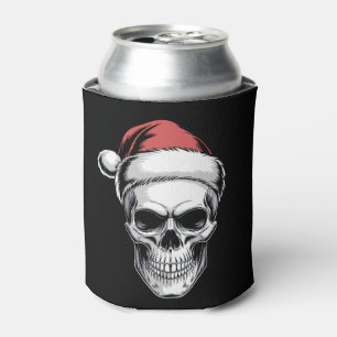 Christmas Skull Santa Hat Gothic Holiday Skeleton Can Cooler