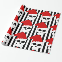 Christmas Skull Santa Hat on Black & White Stripes