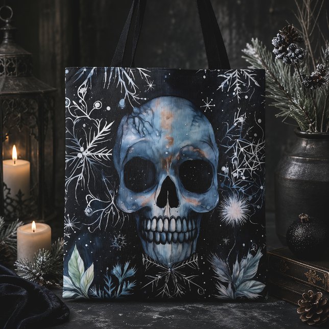 Christmas Skull Winter Botanical Gothic Tote Bag (Creator Uploaded)