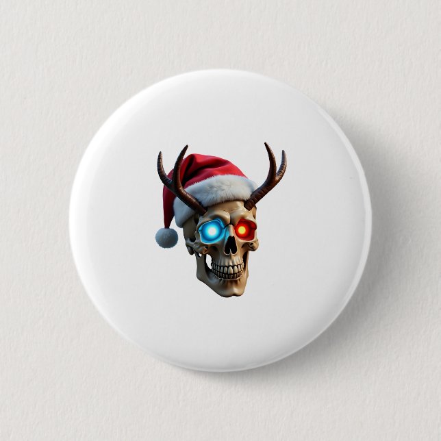 Christmas Skull with Santa Hat and Antlers Mystic  6 Cm Round Badge (Front)