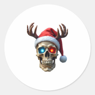 Christmas Skull with Santa Hat and Antlers Mystic Classic Round Sticker