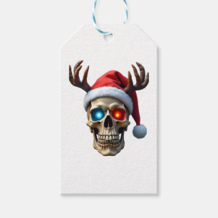 Christmas Skull with Santa Hat and Antlers Mystic Gift Tags