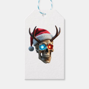 Christmas Skull with Santa Hat and Antlers Mystic  Gift Tags