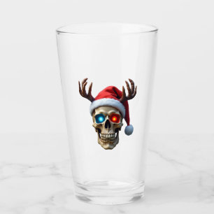 Christmas Skull with Santa Hat and Antlers Mystic Glass