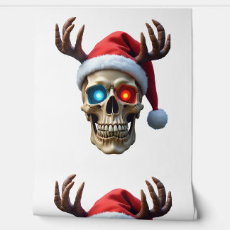 Christmas Skull with Santa Hat and Antlers Mystic Wallpaper