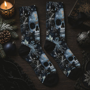 Christmas Skulls Winter Botanical Gothic Socks