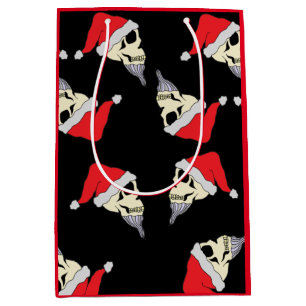 Christmas Skulls with Santa Hats Gift Bag Black