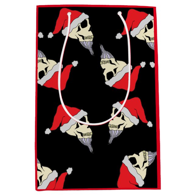Christmas Skulls with Santa Hats Gift Bag Black (Front)