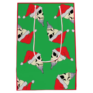 Christmas Skulls with Santa Hats Gift Bag Green