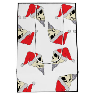 Christmas Skulls with Santa Hats Gift Bag White
