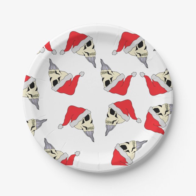 Christmas Skulls with Santa Hats Paper Party Plate (Front)