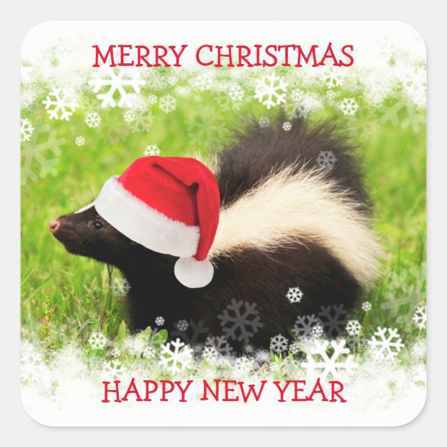 Christmas Skunk Holiday Square Sticker (Front)