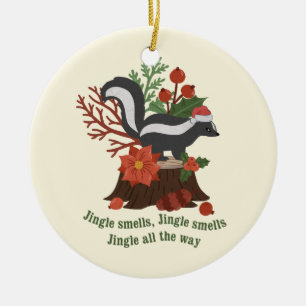 Christmas Skunk Pun: Jingle Smells Ceramic Tree Decoration