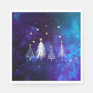 Christmas Sky, Blue, White, Stars, Party  Paper  Napkin