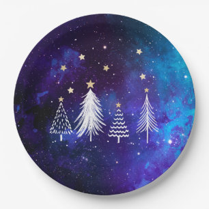Christmas Sky, Blue, White, Stars, Party  Paper Plate