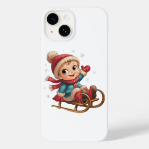 Christmas Sled Ride with Adorable Winter Child Case-Mate iPhone 14 Case