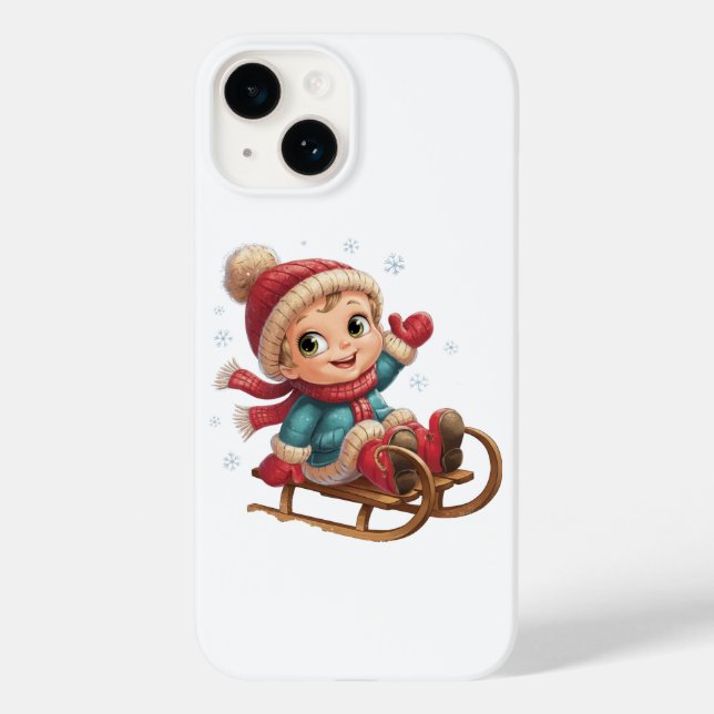 Christmas Sled Ride with Adorable Winter Child Case-Mate iPhone Case (Back)