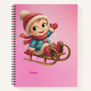 Christmas Sled Ride with Adorable Winter Child Notebook