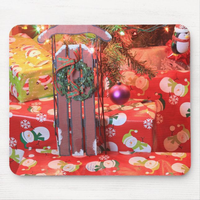 Christmas Sled with wreath Mouse Pad (Front)