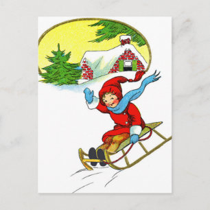 Christmas Sledding Holiday Postcard