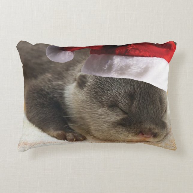 Christmas Sleepy Otter Decorative Cushion (Front)