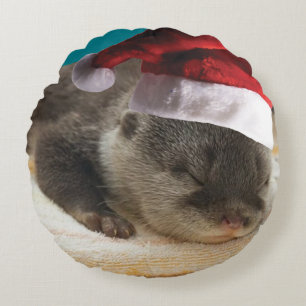 Christmas Sleepy Otter Round Cushion