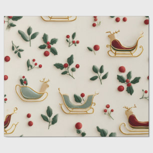 Christmas Sleigh and Holly Wrapping Paper   Festiv