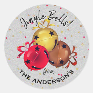 Christmas Sleigh Bells Snowflakes Holiday Classic Round Sticker