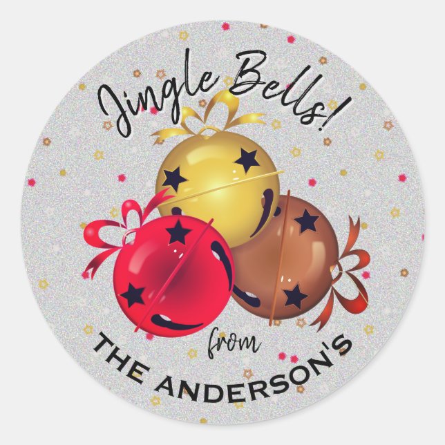 Christmas Sleigh Bells Snowflakes Holiday Classic Round Sticker (Front)