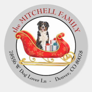 Christmas Sleigh Bernese Mountain Dog Address Classic Round Sticker
