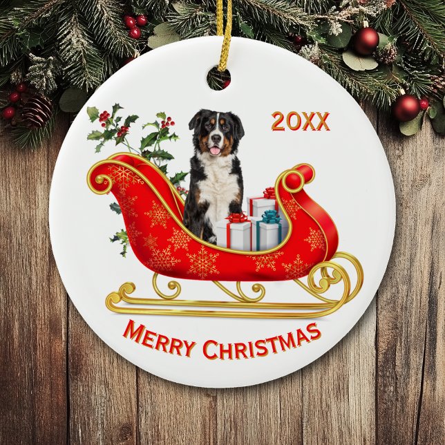 Christmas Sleigh Bernese Mountain Dog Ceramic Tree Decoration (Creator Uploaded)